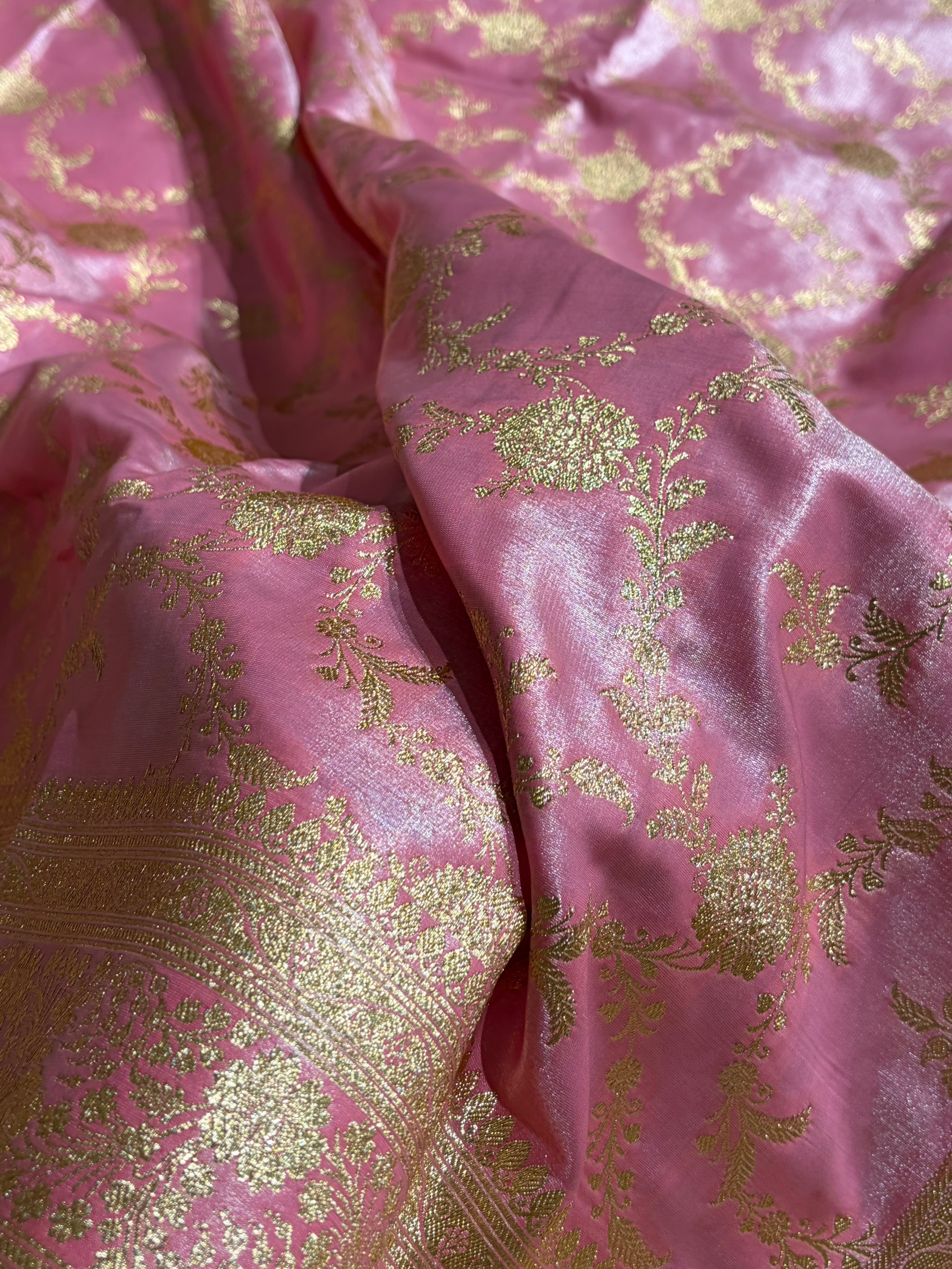 Satin Silk Banarasi Jaal in Blush Pink Shades SS14