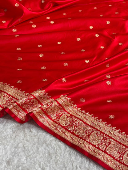 Banarasi Satin Katan Saree With Boota Pattern in Red Shades SK127