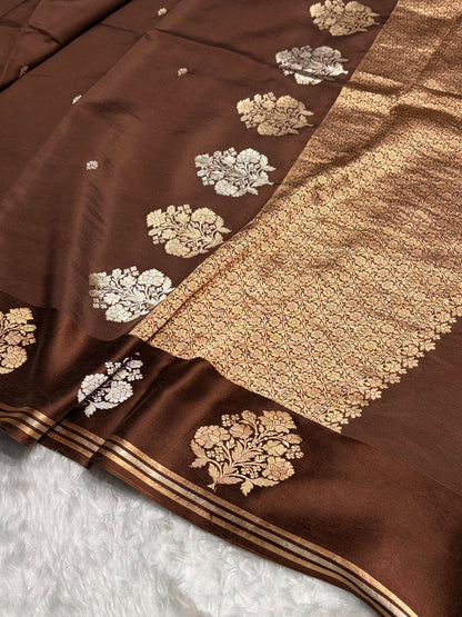 Chocolate Shade Handwoven Kaduwa Pure Katan Raw Mango Silk RM-01