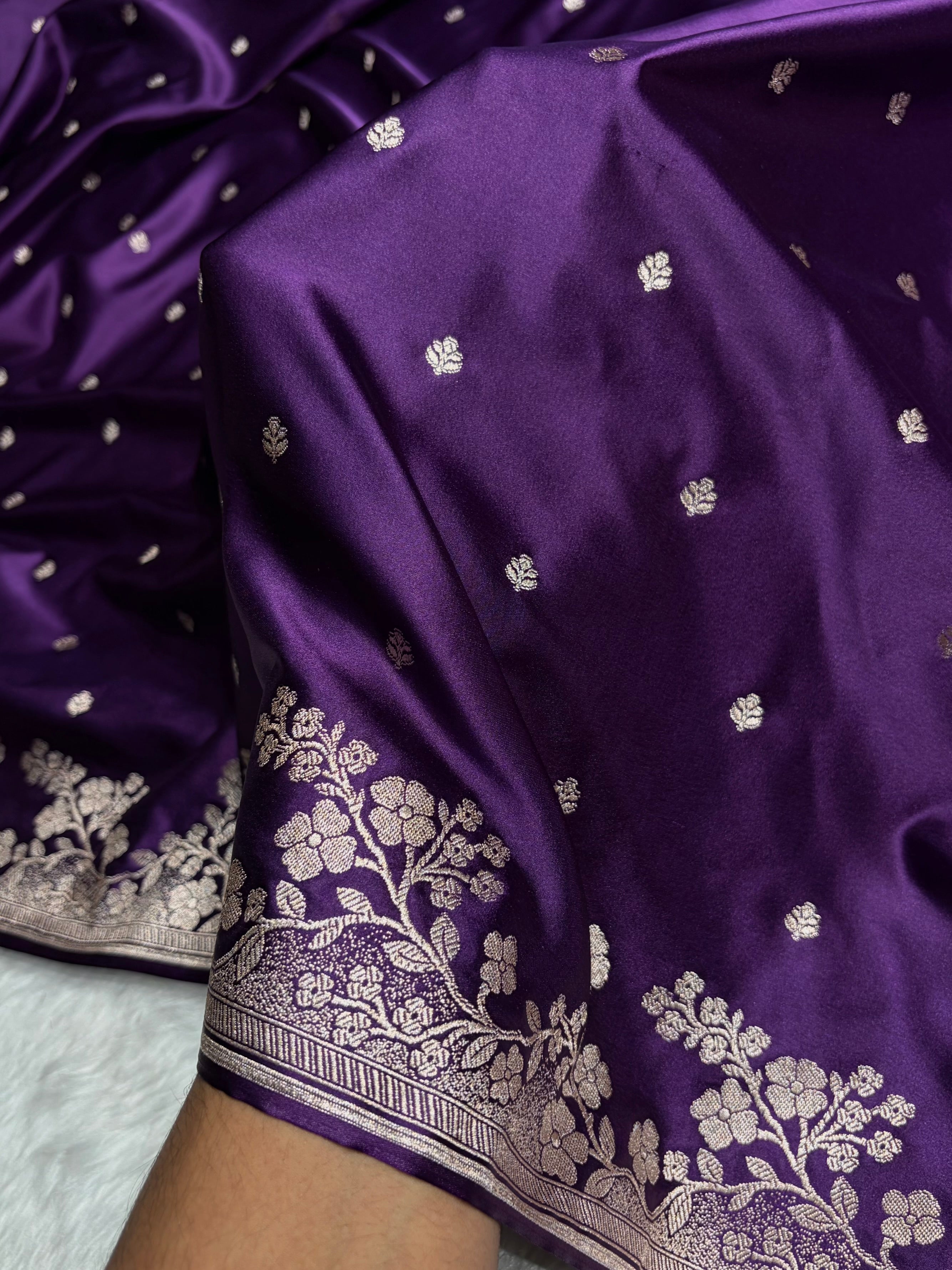 Purple Shades Floral Border Booti Mashru Silk Saree MS75