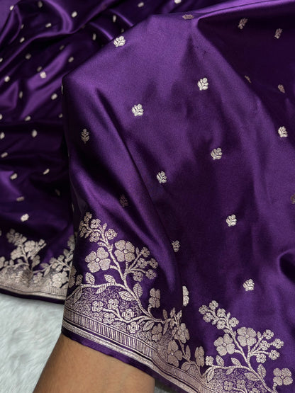 Purple Shades Floral Border Booti Mashru Silk Saree MS75