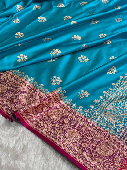 Firozi - Rani Banarasi Boota Katan Silk Saree SKM29