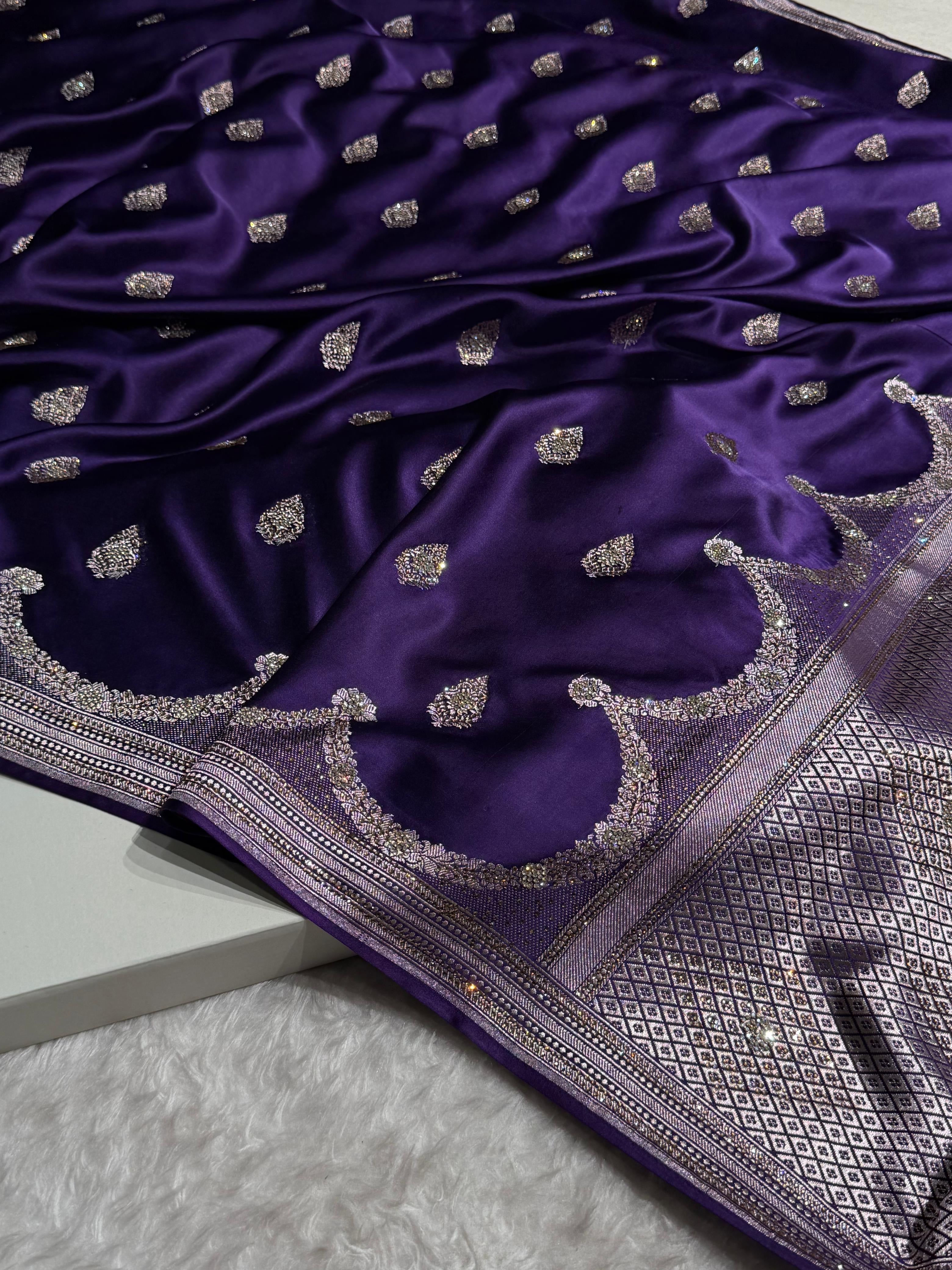 Purple Shades Scallop With Swarovski Work Mashru Silk Saree BMCS20