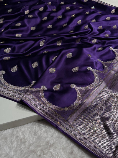 Purple Shades Scallop With Swarovski Work Mashru Silk Saree BMCS20