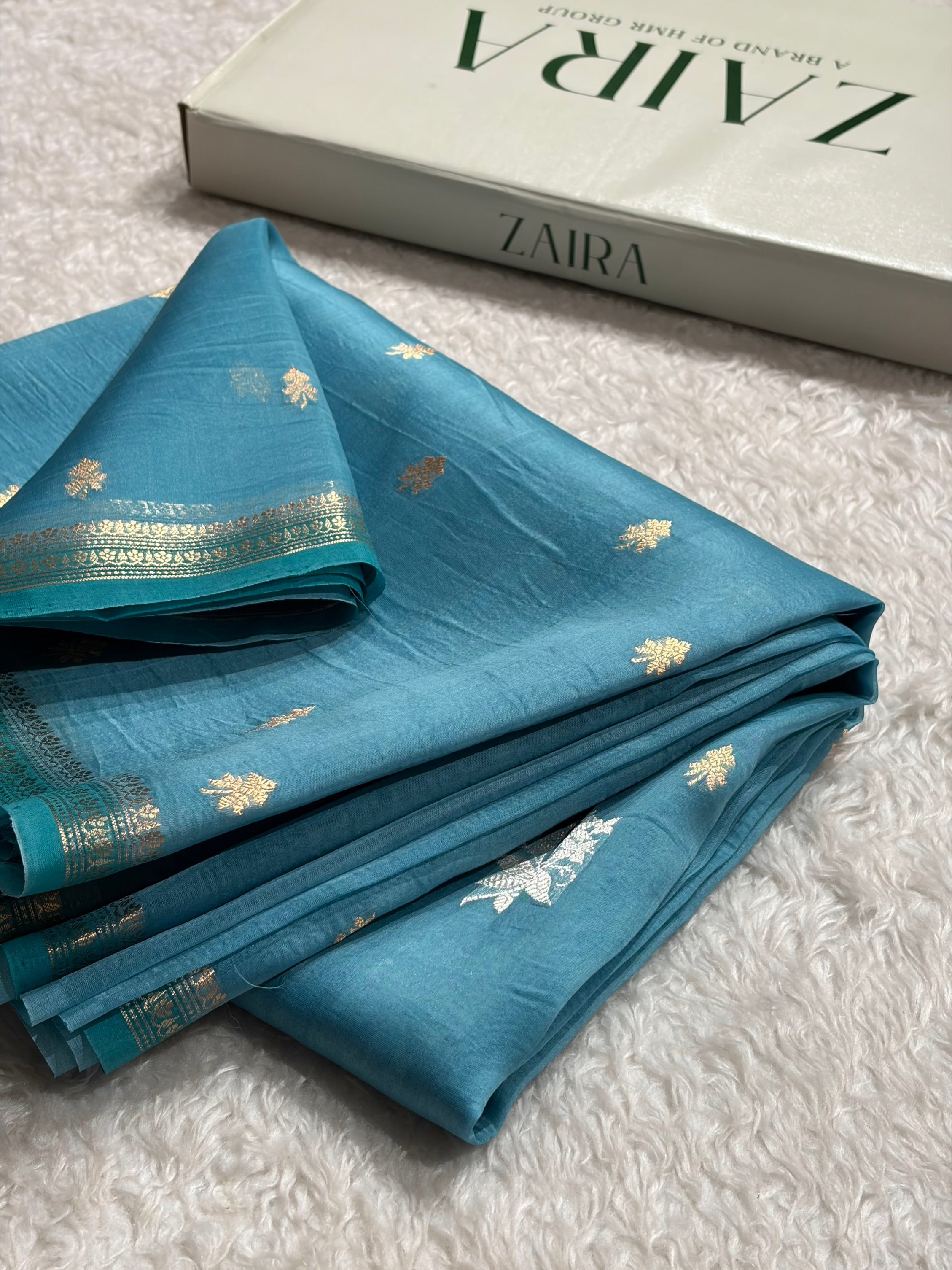 Banarasi Pure Organza Sky Blue Shades Contrast Edges Banarasi Silk Saree PO-34