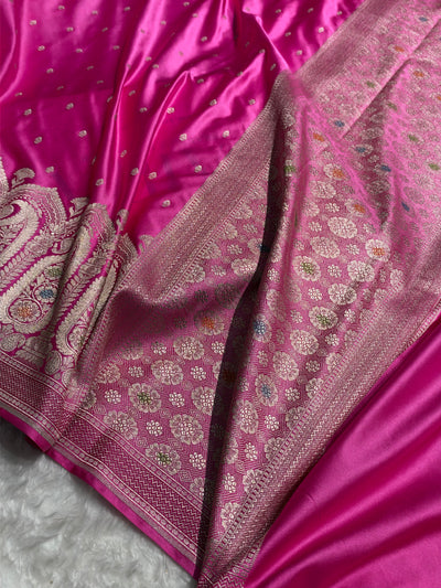 Banarasi Skirt Border Pattern in Fuchsia Pink Shades Floral Mashru Silk Saree MCS95