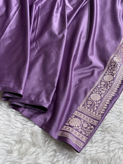 Dark Lavender Shades Banarasi With Floral Jaal Pattern Mashru Silk Saree MSM-130