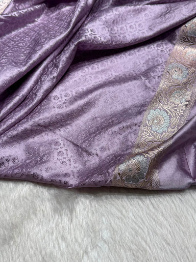 Banarasi Floral Minakari Jaal Pattern in Dusty Lavender Shades Floral Mashru Silk Saree MCS100