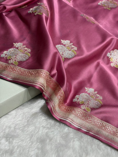 Mauve Sona Rupa Minakari Floral Motif Mashru Silk Saree MCS50