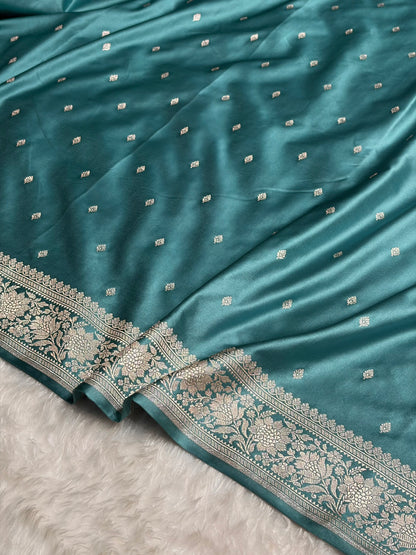 Sea Green Shades Border Booti Mashru Silk Saree MS77