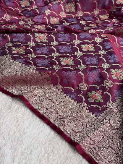 Banarasi Magenta Shades Tanchoi Motif Mashru Silk Saree