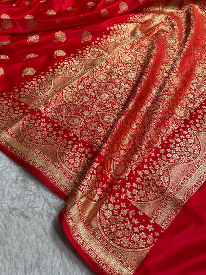 Banarasi Satin Katan Saree With Boota in Red Shades SK111
