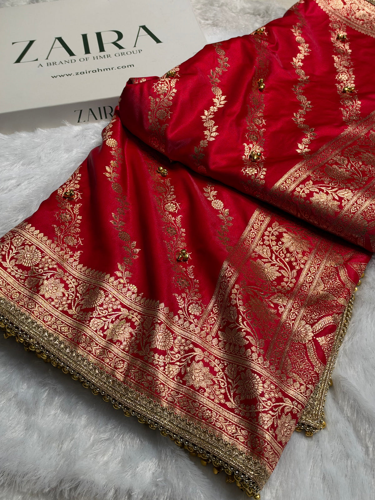 Banarasi Bridal Red Cross with Ghongroo Work BSS10XG