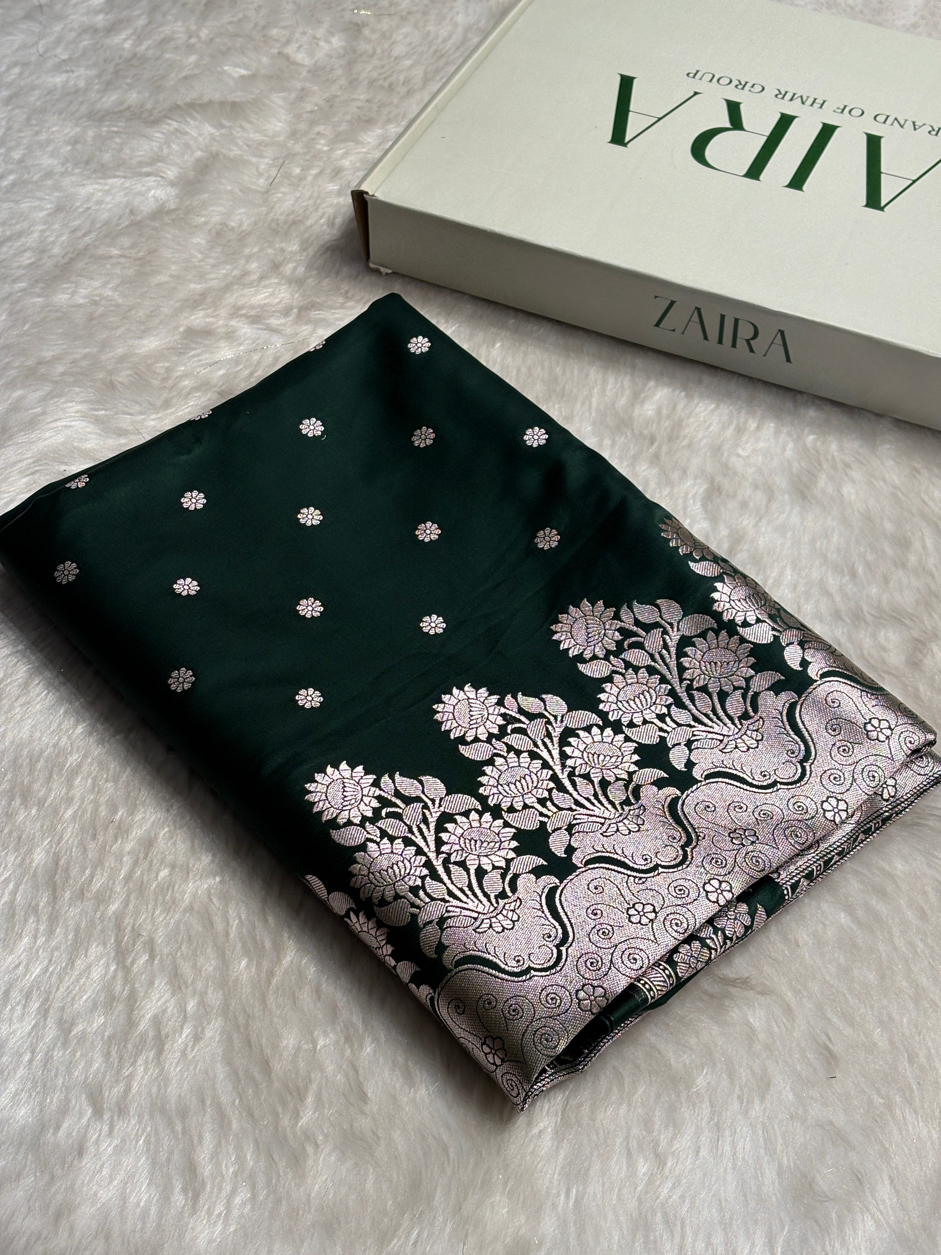 Bottle Green Shades Floral Boota With Floral Border Mashru Silk Saree MSM 79
