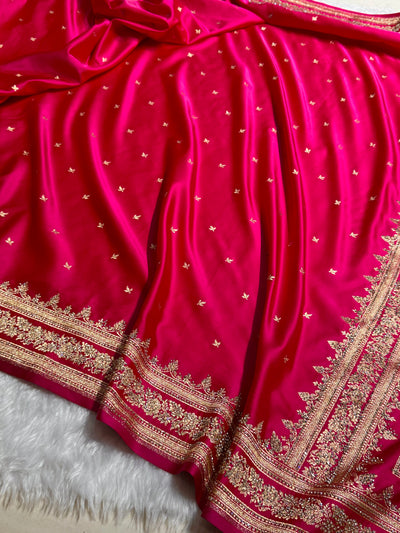Pink Banarasi Swarovski Work Booti Katan Silk Saree BSKM17