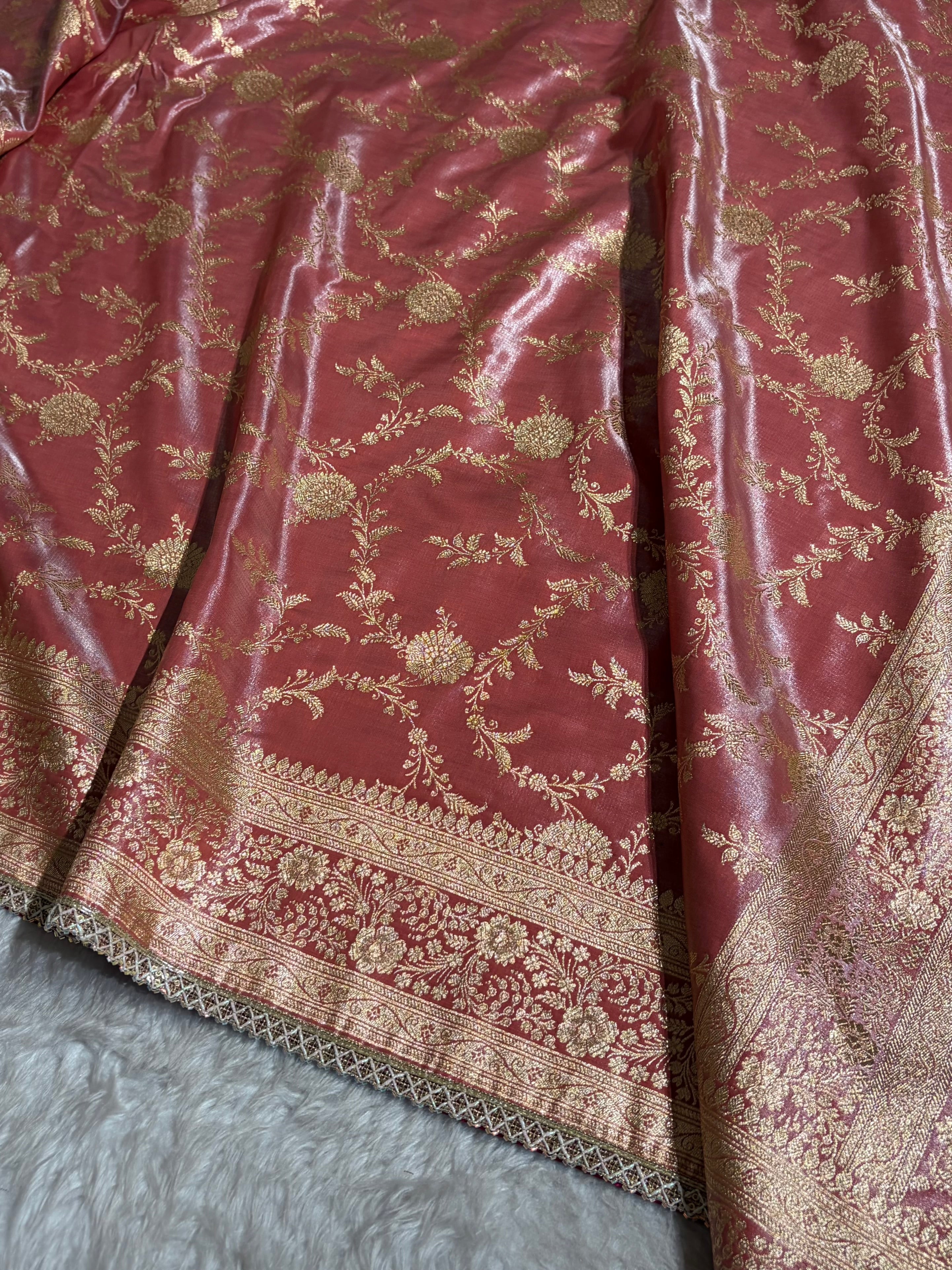 Satin Silk Banarasi Jaal In Dusty Peach Shades With Gotta Patti SSGP14