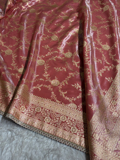 Satin Silk Banarasi Jaal In Dusty Peach Shades With Gotta Patti SSGP14