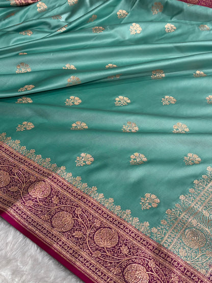 Sea green - Rani Banarasi Boota Katan Silk Saree SKM29