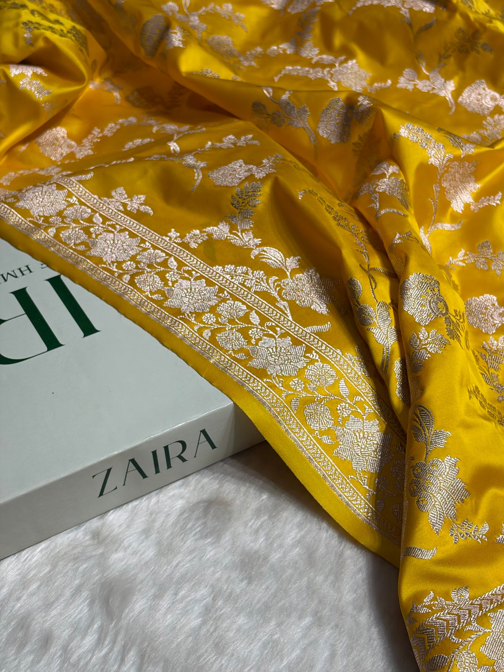 Yellow Shades Jaal Mashru Silk Saree MS48