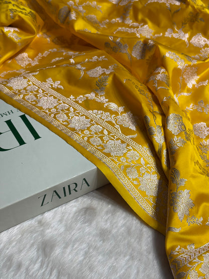 Yellow Shades Jaal Mashru Silk Saree MS48
