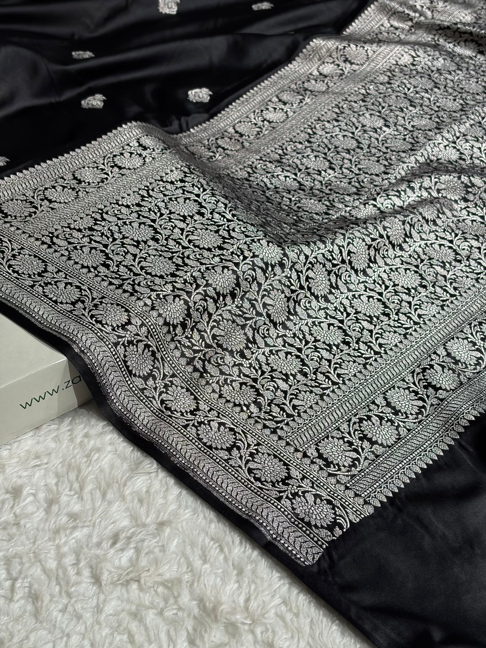 Black Shades Mashru Silk Boota Pattern With Floral Border