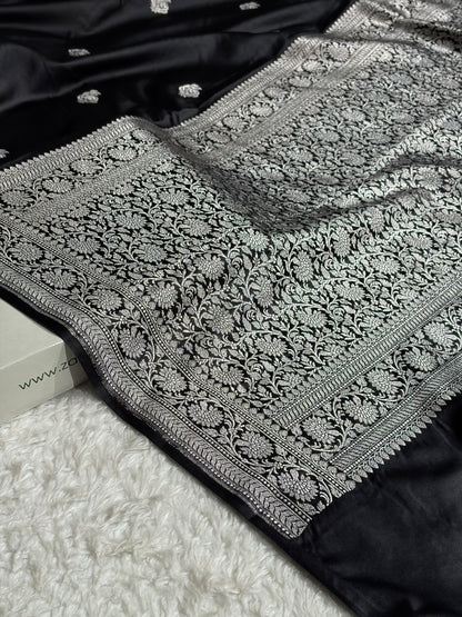 Black Shades Mashru Silk Boota Pattern With Floral Border
