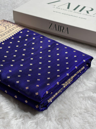 Banarasi Royal Blue Shades Booti Pattern Banarasi Satin Silk Saree SS53