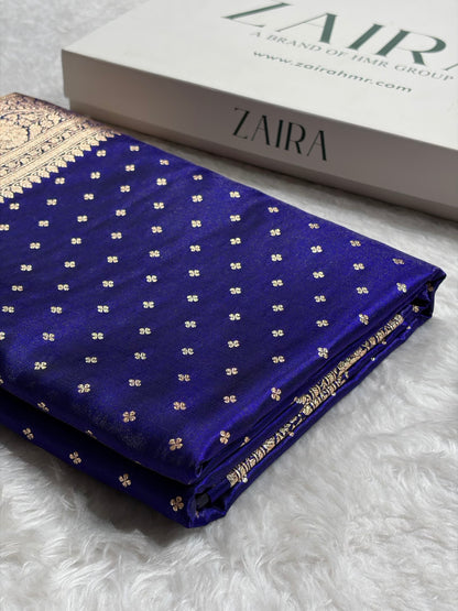 Banarasi Royal Blue Shades Booti Pattern Banarasi Satin Silk Saree SS53