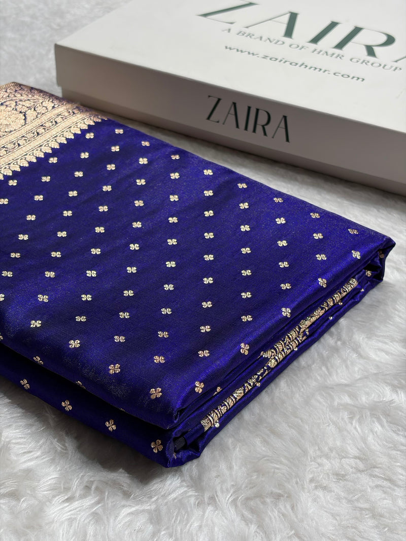 Banarasi Royal Blue Shades Booti Pattern Banarasi Satin Silk Saree SS53