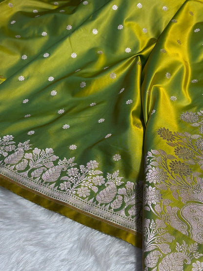 Liril Green Floral Boota With Floral Border Mashru Silk Saree MSM 79