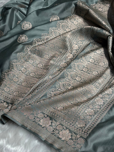 Pastel Gray Boota Mashru Silk Saree MCS24