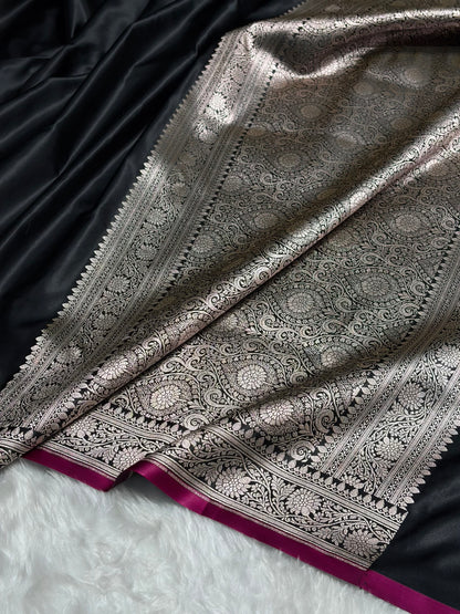 Black Shades Floral Border Mashru Silk Saree MSM-62