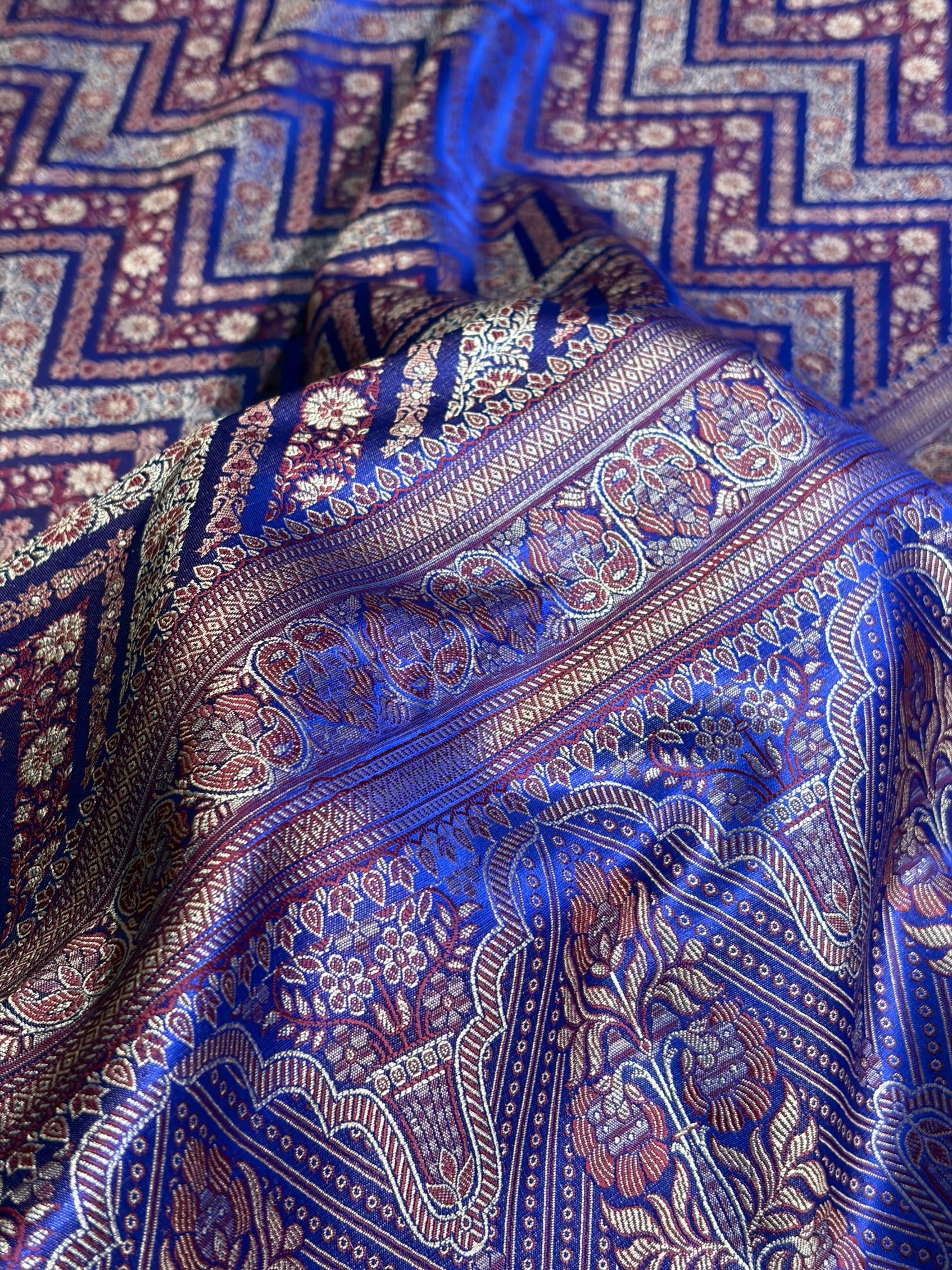 Royal Blue Jamawar Tanchoi With Minakari Jaal Katan Silk Saree SKTM-26
