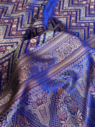 Royal Blue Jamawar Tanchoi With Minakari Jaal Katan Silk Saree SKTM-26