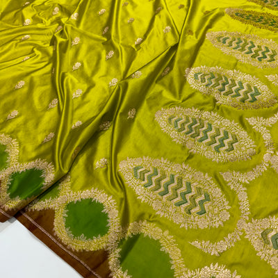 Mehandi Green Rangkart Scallop Mashru Silk Saree