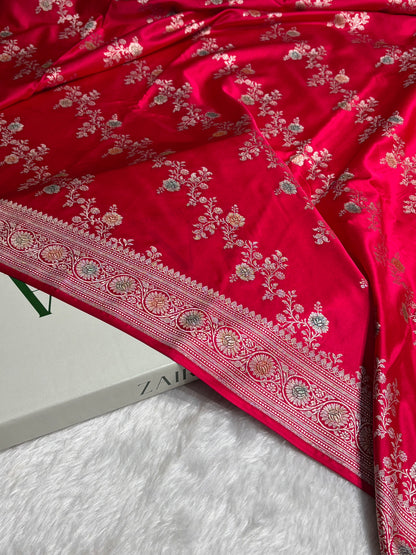 Dark Pink Minakari Banarasi Cross Mashru Silk Saree MS01