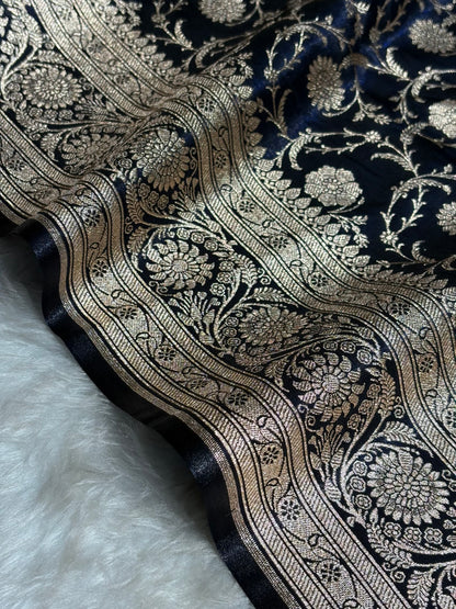 Ultra Light Weight Satin Silk Jaal in Dark Navy Blue Shades SS13