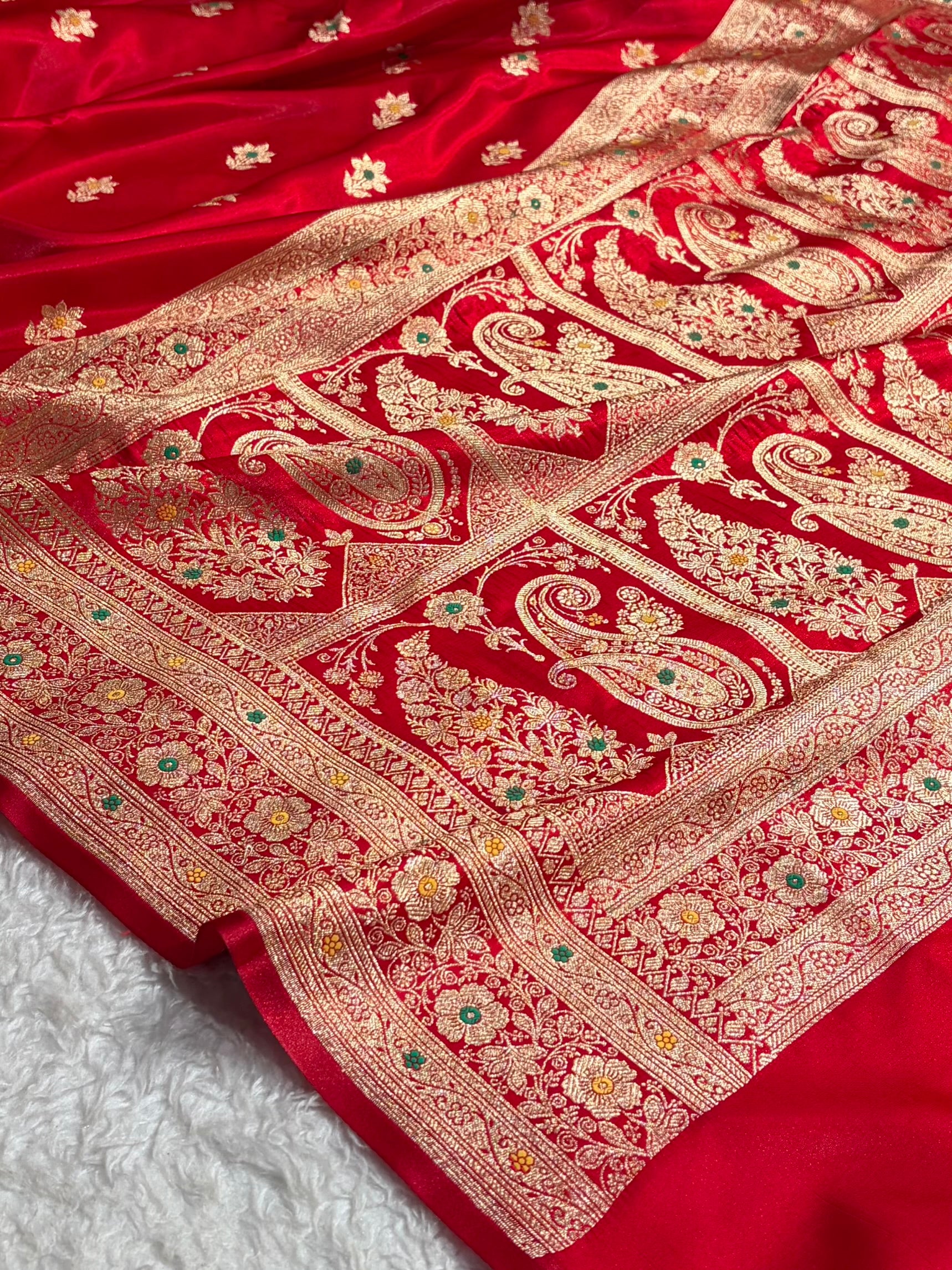 Red Shades Minakari Boota Pattern Banarasi Satin Silk Saree SS44