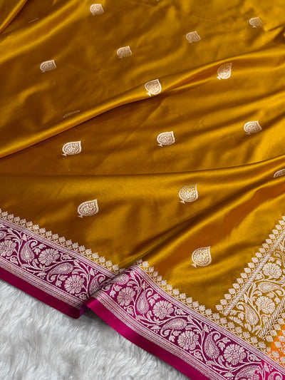 Contrast Mustard/ Rani Shades Banarasi Booti Pattern Mashru Silk Saree MSM-140