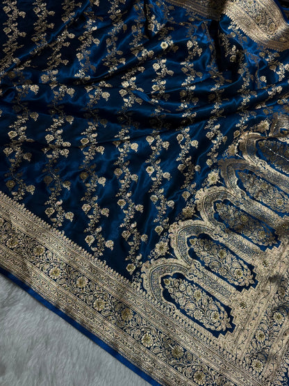 Banarasi German Blue Satin Cross with Ari and Stone BSS11