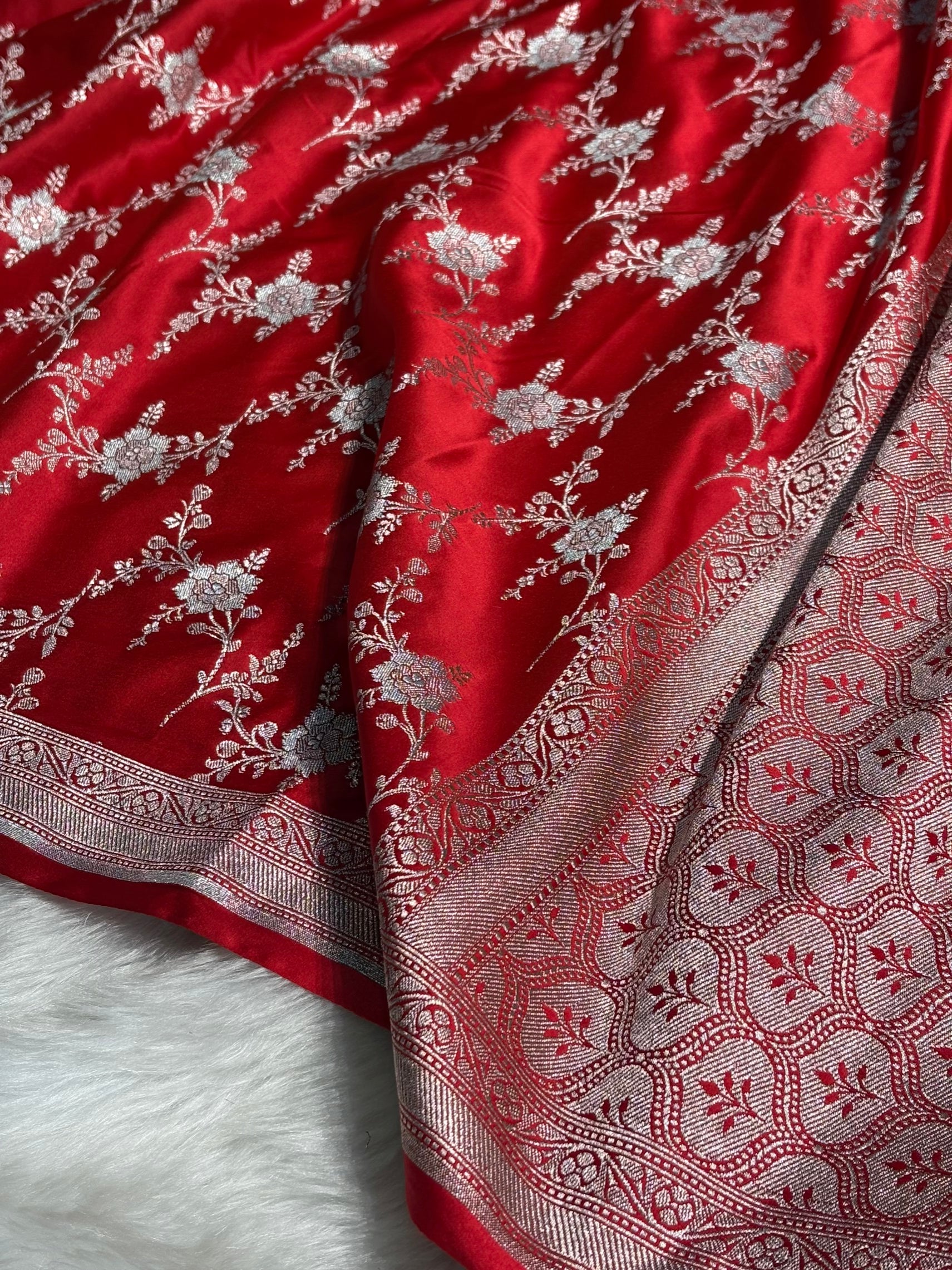 Ruby Red Minakari Jaal Mashru Silk Saree