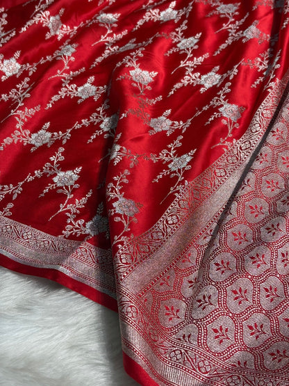 Ruby Red Minakari Jaal Mashru Silk Saree
