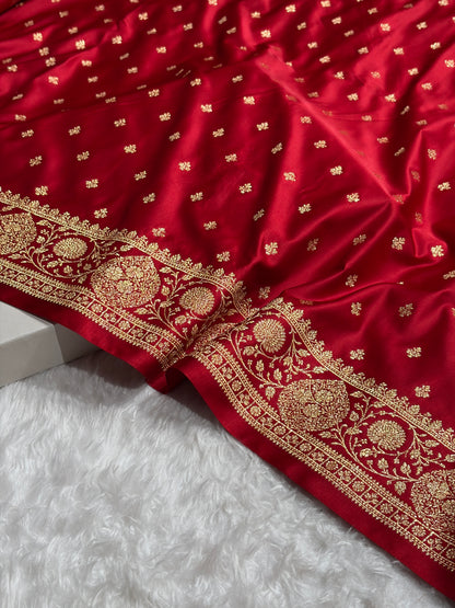Banarasi Satin Katan Saree With Boota in Dark Red Shades SK117