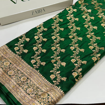 Banarasi Bottle green Satin Cross with Ari and Stone BSS11