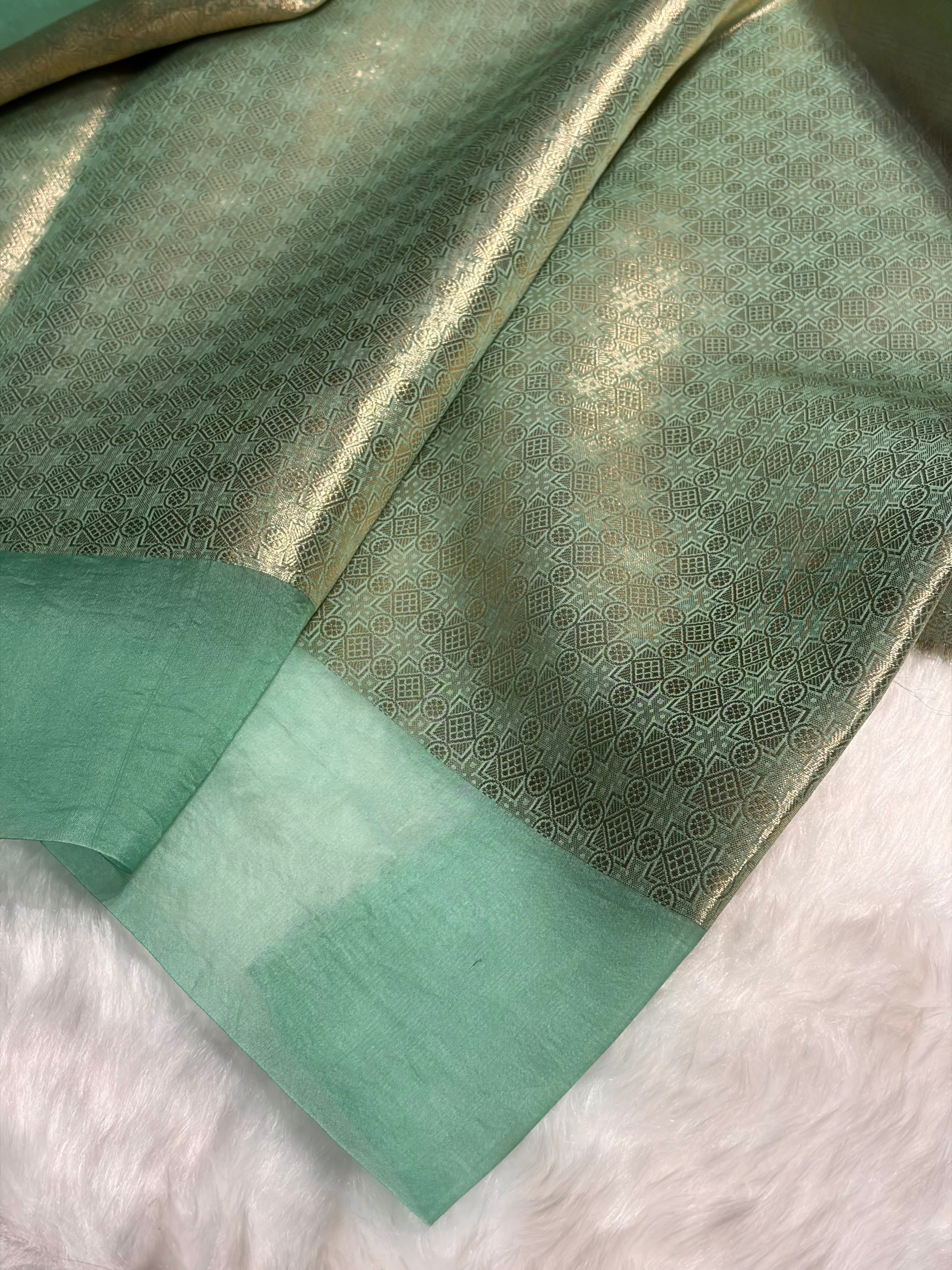 Pure Organza Rangkat Turquoise Floral Border Banarasi Silk Saree PO-07