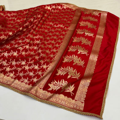 Bridal Red Satin Silk Jaal with brocade Blouse and GOTTA PATTI BRSS1