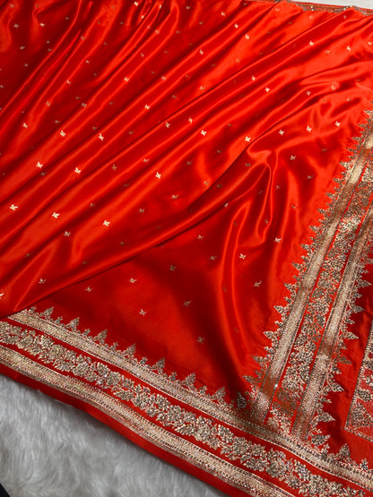 Orange Banarasi Swarovski Work Booti Katan Silk Saree BSKM17