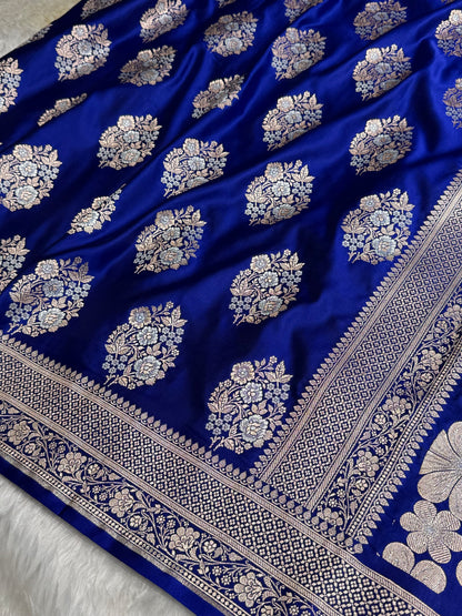 Premium Banarasi Satin Katan Saree With Minakari Boota in Royal Blue Shades SK93