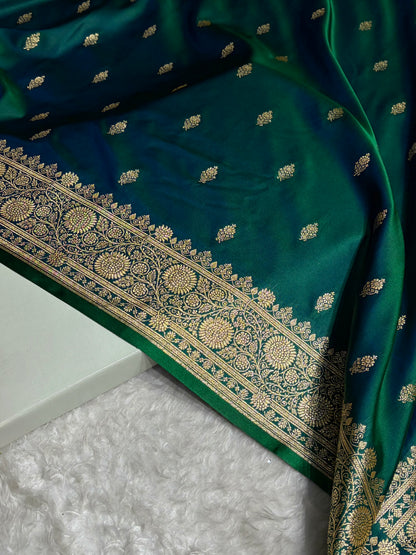Banarasi Satin Katan Saree in Cross Green Shades SK82