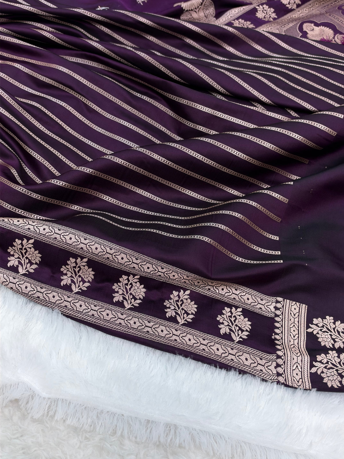 Dark purple Shades Banarasi Boota Pattern Floral Mashru Silk Saree MSM-112